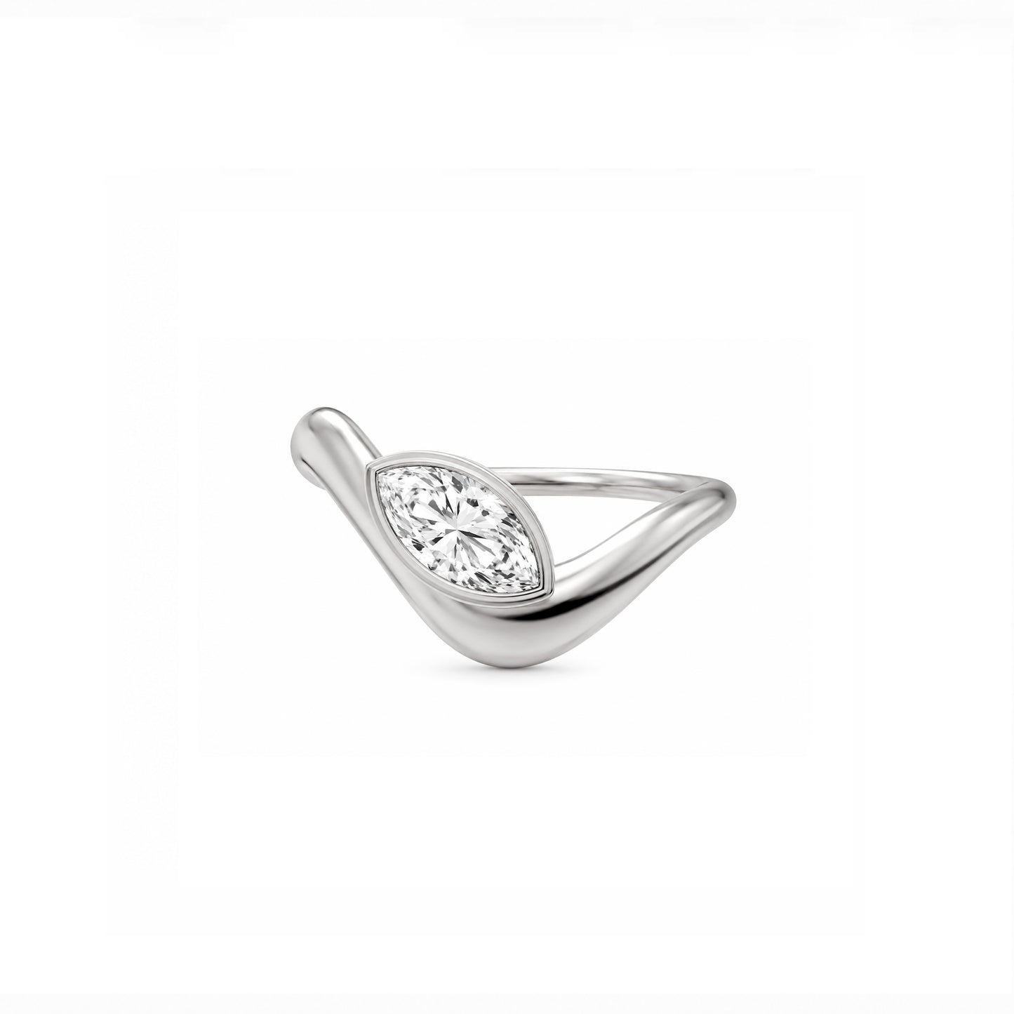 Wave ring With bezel Marquise diamond
