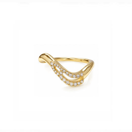 Initial Wave ring Solid gold