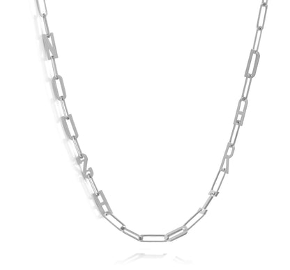 Paper clip chain necklace with solid letters