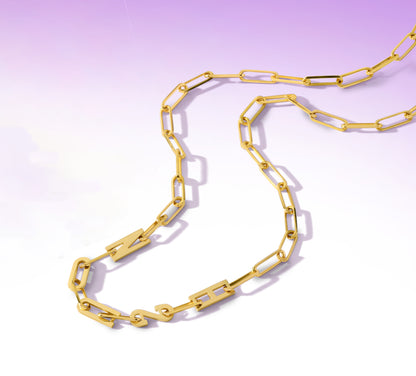 Paper clip chain necklace with solid letters