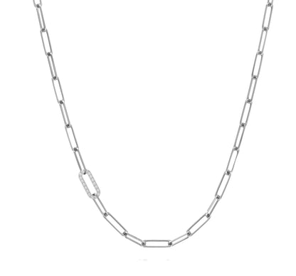 Paper clip chain necklace with pave letters