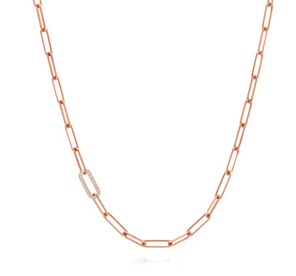 Paper clip chain necklace with pave letters