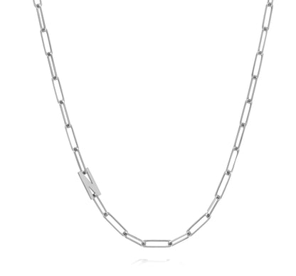 Paper clip chain necklace with solid letters