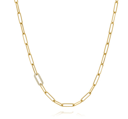 Paper clip chain necklace with pave letters