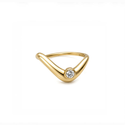 Wave ring With bezel round diamond