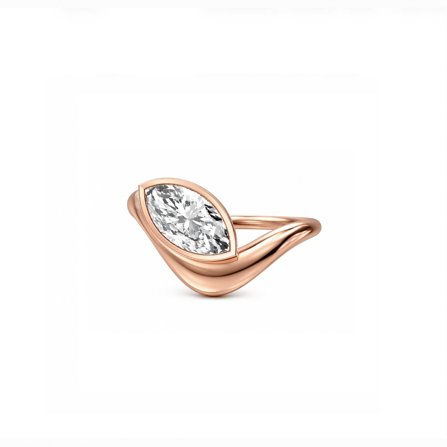 Wave ring With bezel Marquise diamond