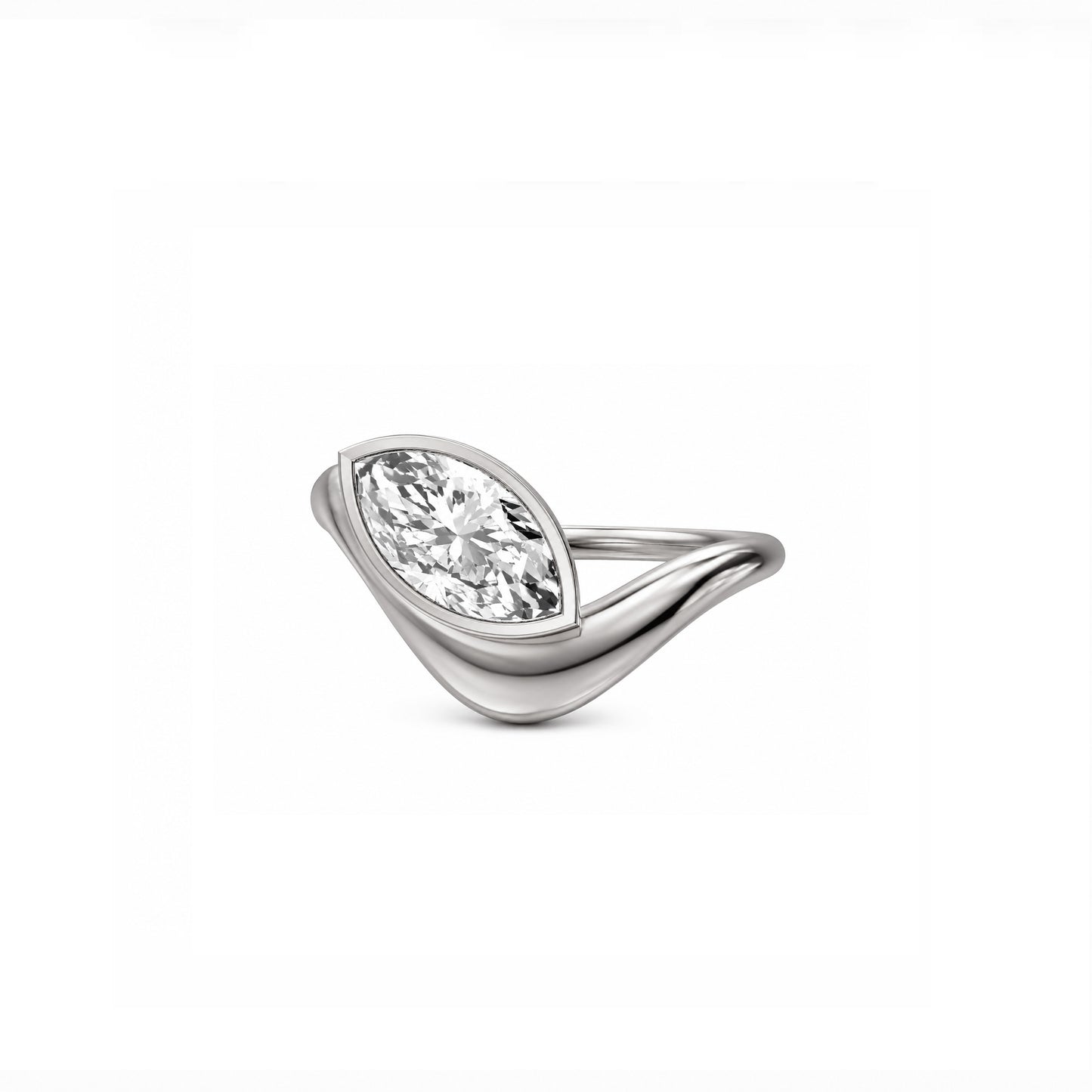 Wave ring With bezel Marquise diamond