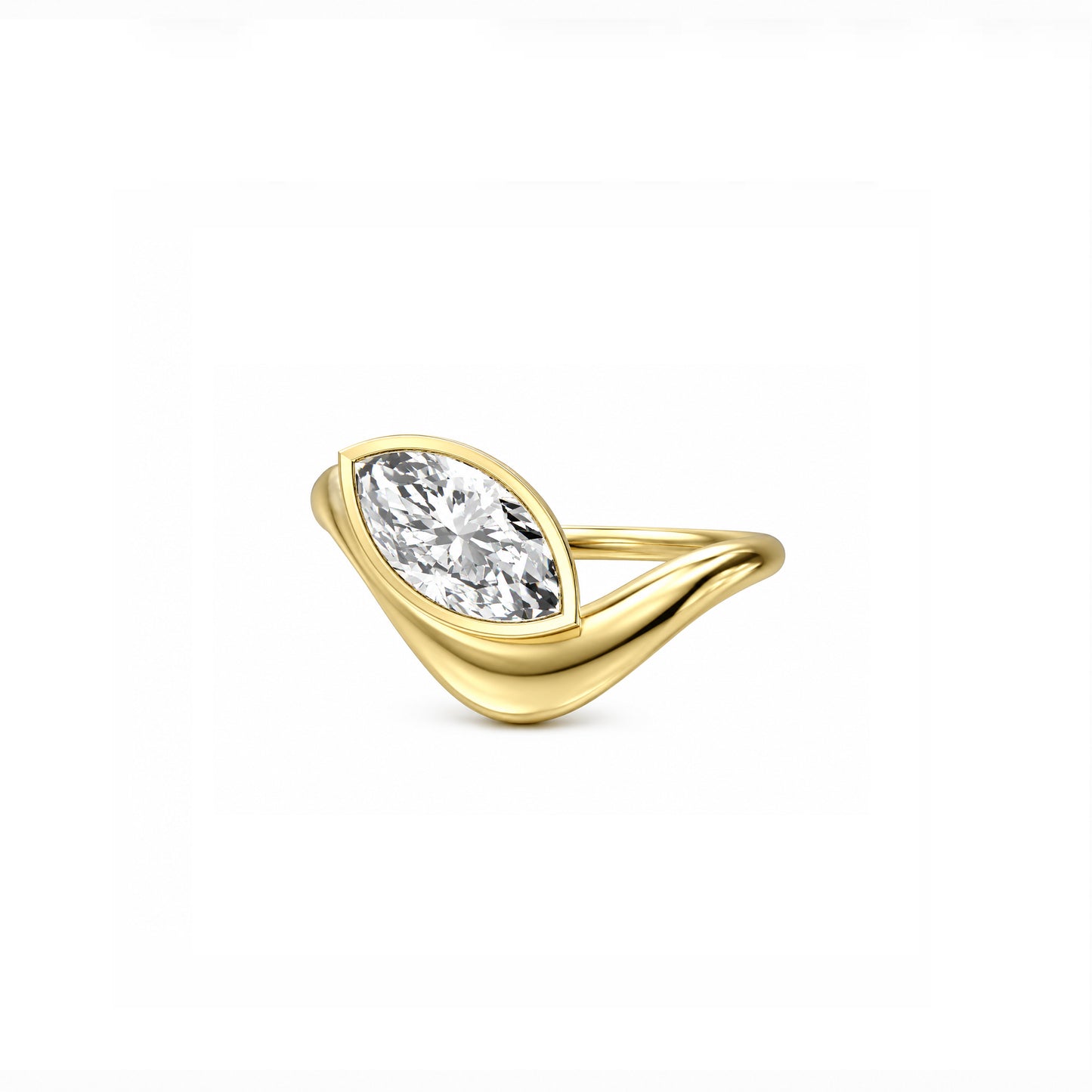 Wave ring With bezel Marquise diamond