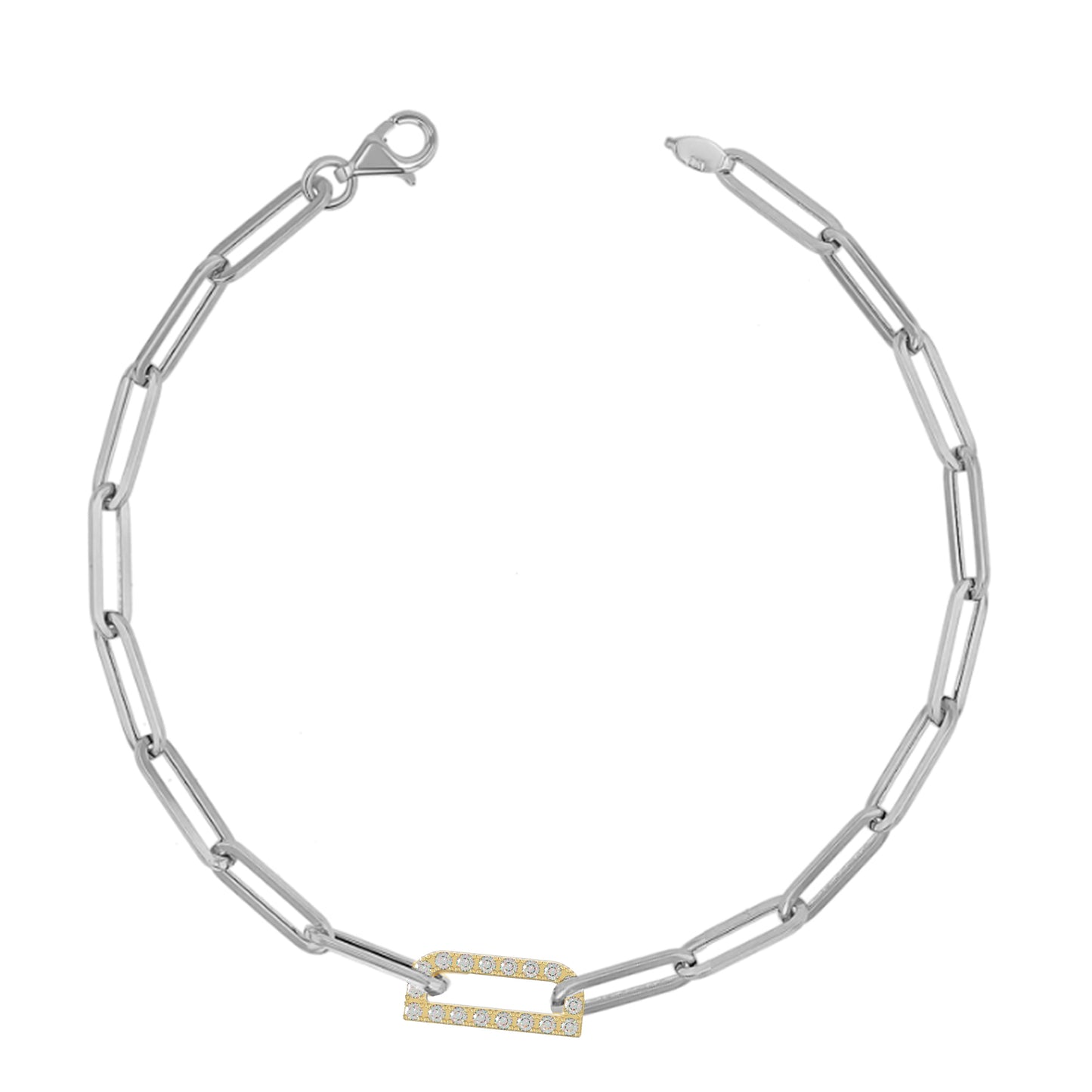 Silver and Gold Paper clip chain Bracelet with pave letters