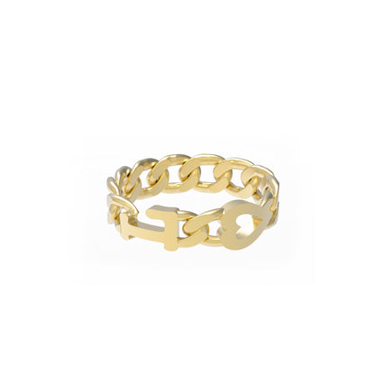 Large curb chain Ring with Gold letters