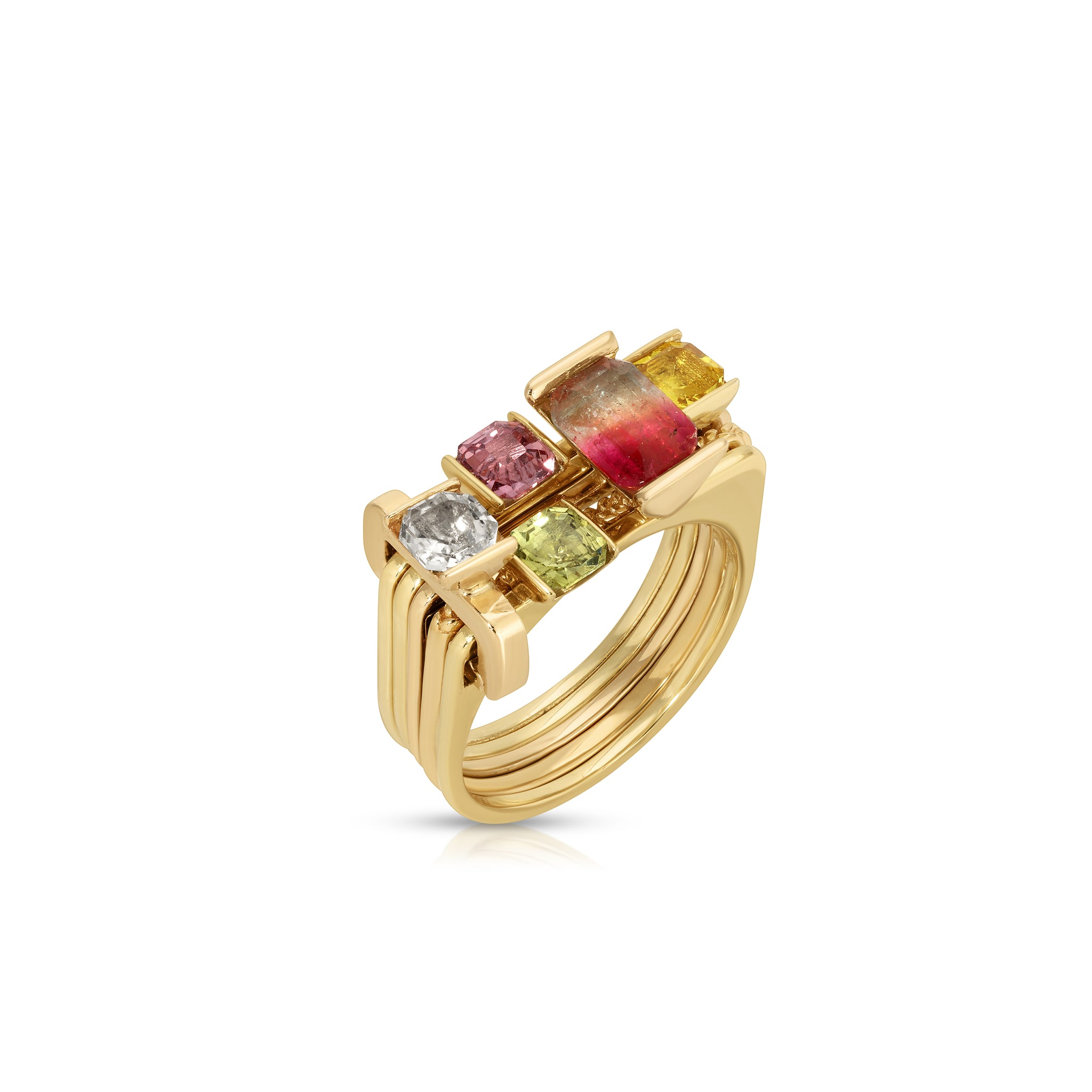 One of a kind, LNQD Stacking Ring – Watermelon Tourmaline & colored Sapphire