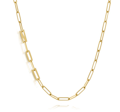 Paper clip chain necklace with solid letters
