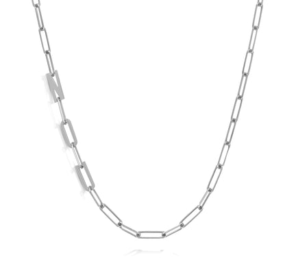 Paper clip chain necklace with solid letters