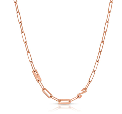 Paper clip chain necklace with solid letters