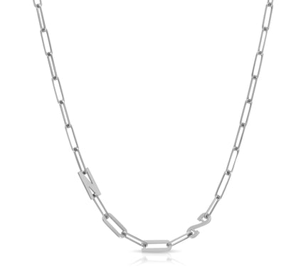 Paper clip chain necklace with solid letters