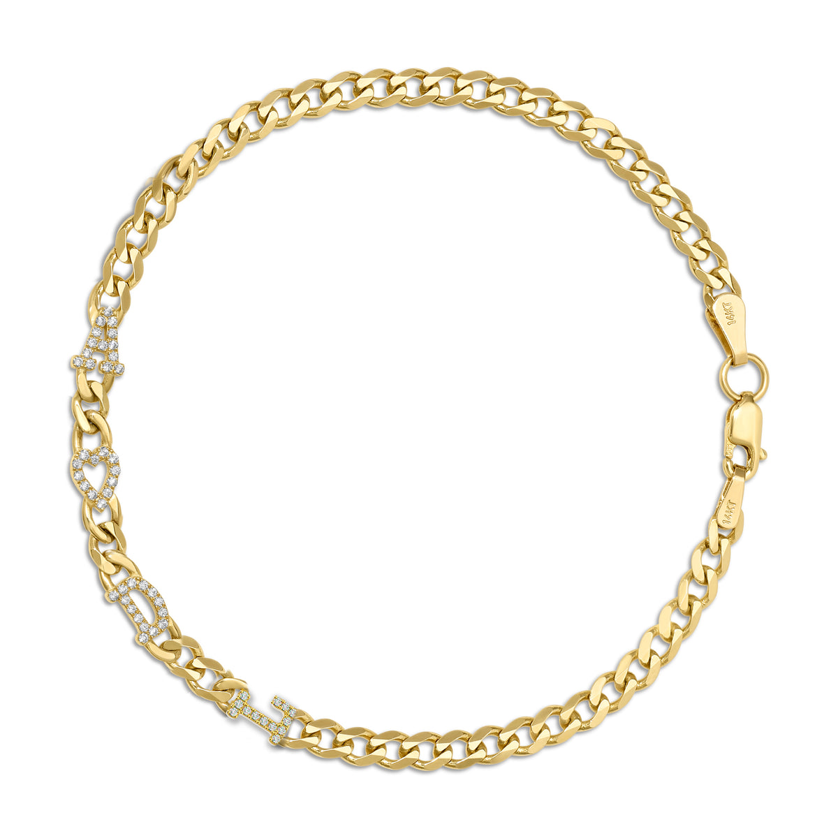 Small curb chain bracelet with pave letters