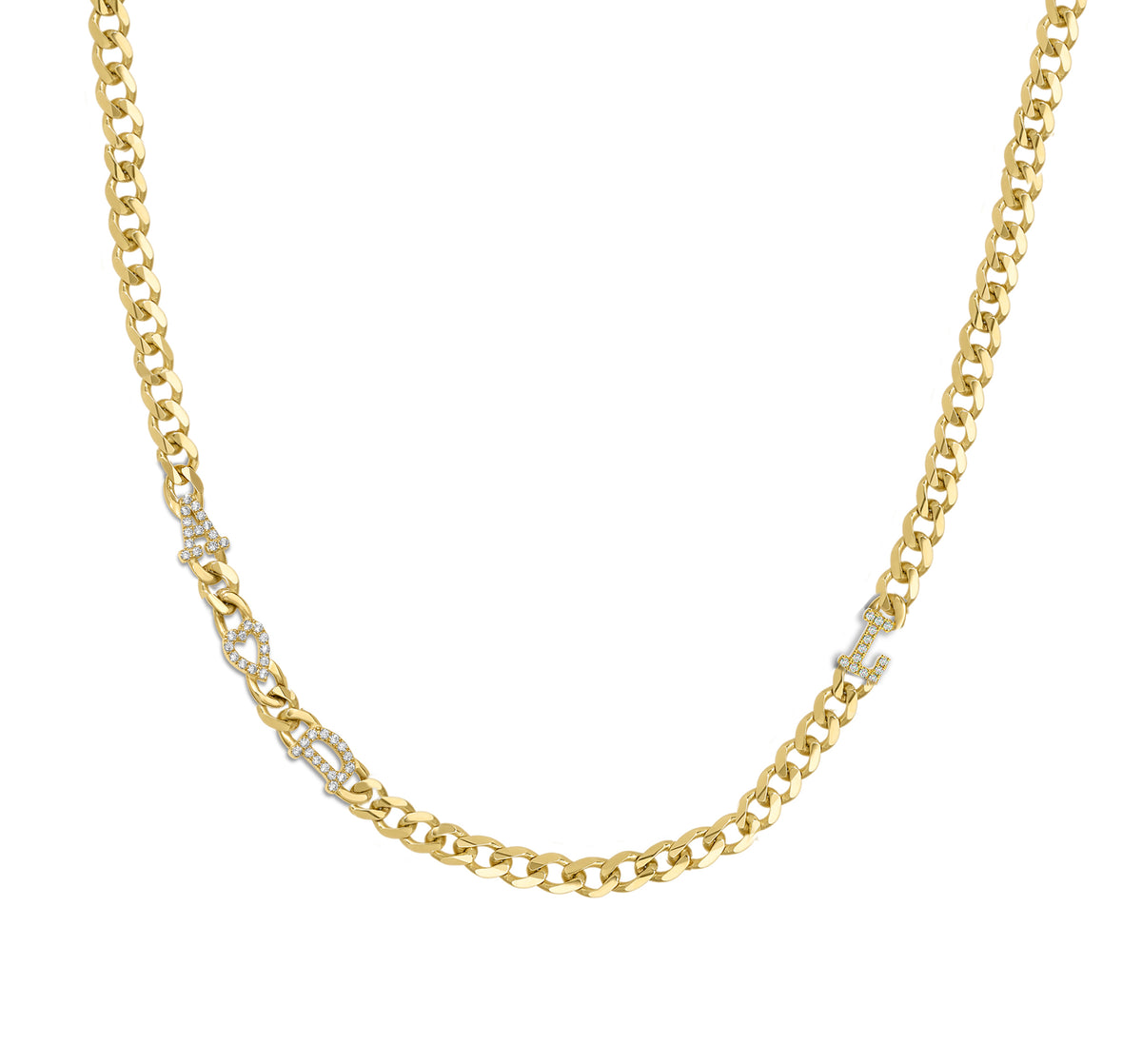 Small curb chain necklace with pave letters