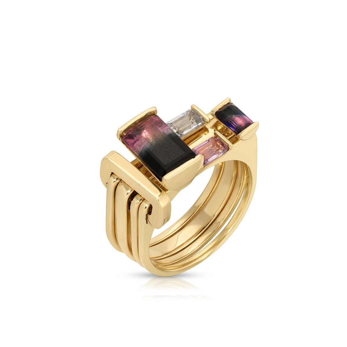 One of a kind, LNQD 4 Stacking Ring – Watermelon Tourmaline & sapphires