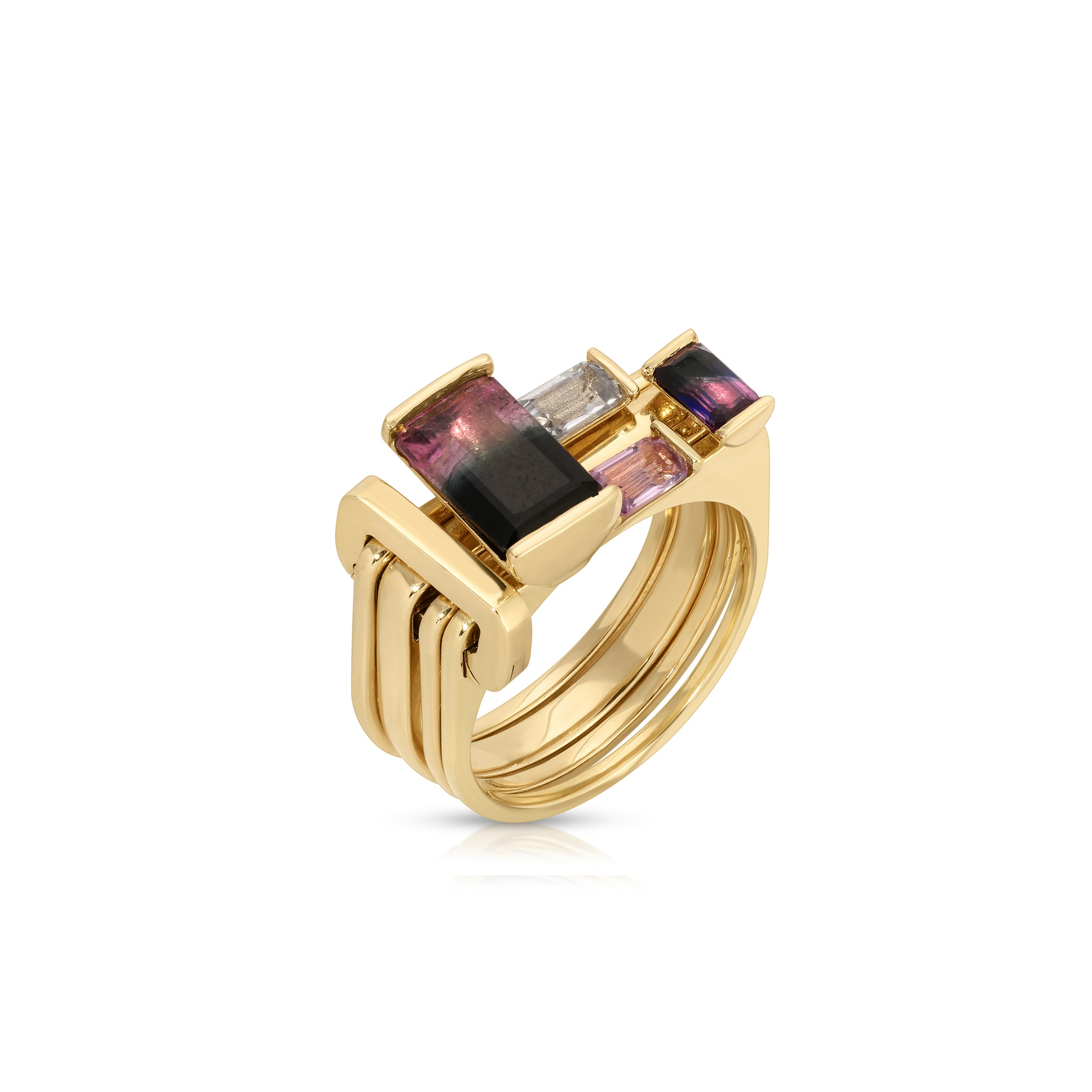 One of a kind, LNQD 4 Stacking Ring – Watermelon Tourmaline & sapphires