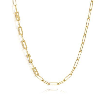 Paper clip chain necklace with solid letters