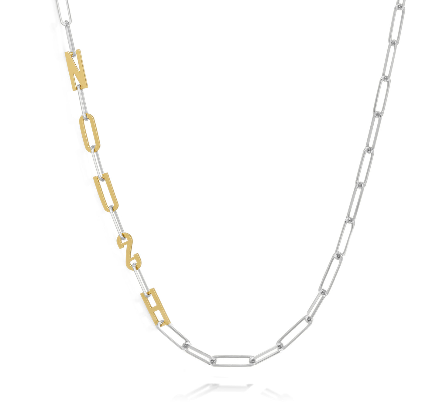 Silver and Gold Paper clip chain necklace with solid letters