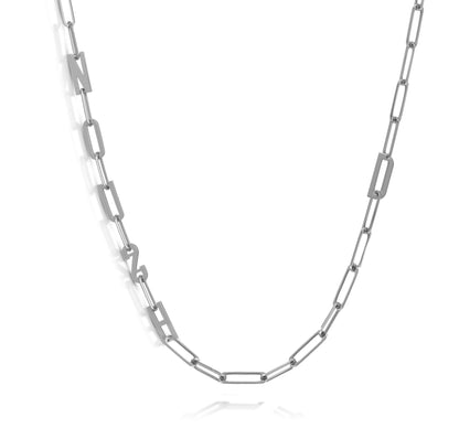 Paper clip chain necklace with solid letters