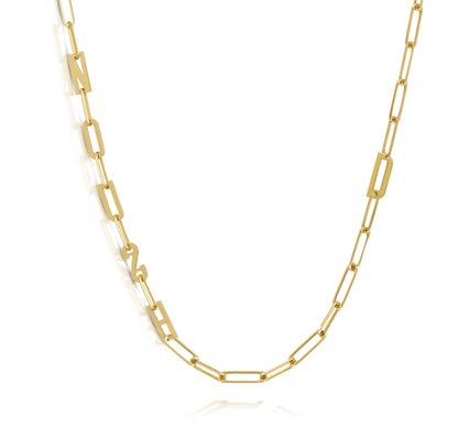 Paper clip chain necklace with solid letters