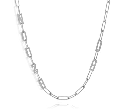 Paper clip chain necklace with solid letters