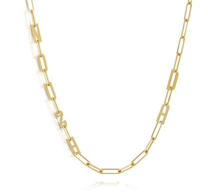 Paper clip chain necklace with solid letters