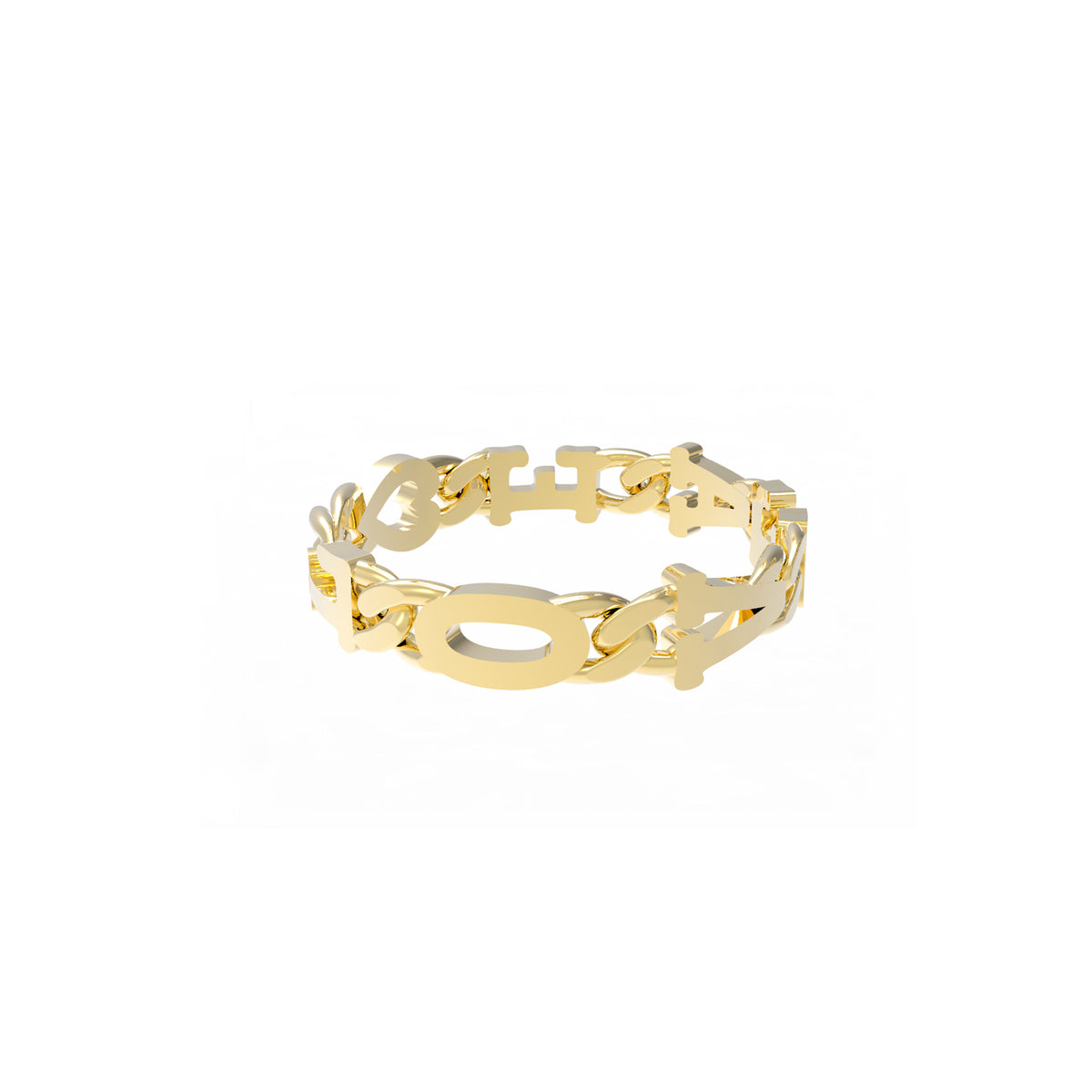 Small Curb Chain Ring with Gold Letters
