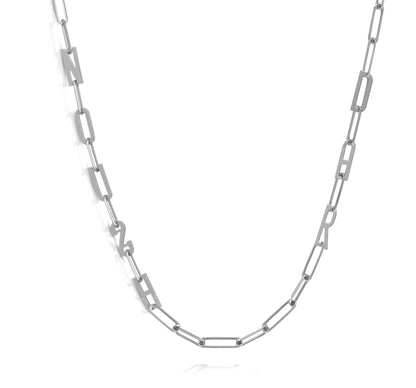 Paper clip chain necklace with solid letters