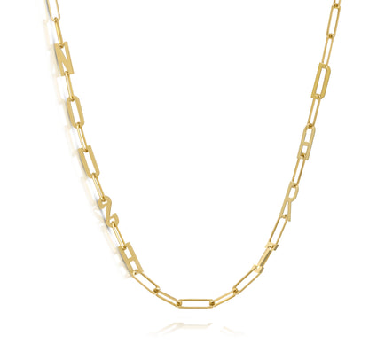 Paper clip chain necklace with solid letters