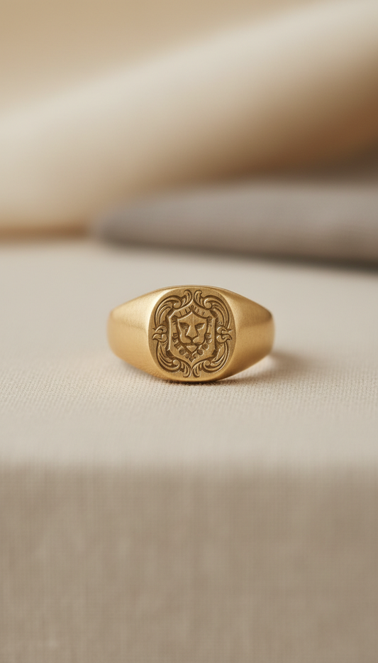 Classic hand-engraved gold signet ring