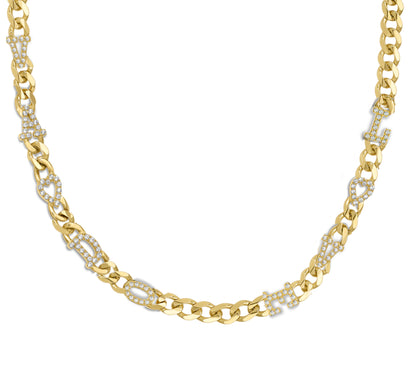 Large curb chain necklace with pave letterrs