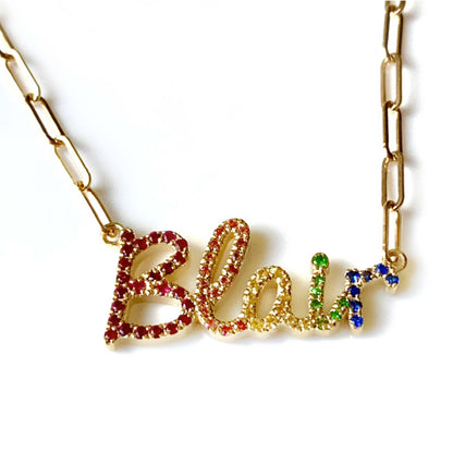 Rainbow Script Name Necklace