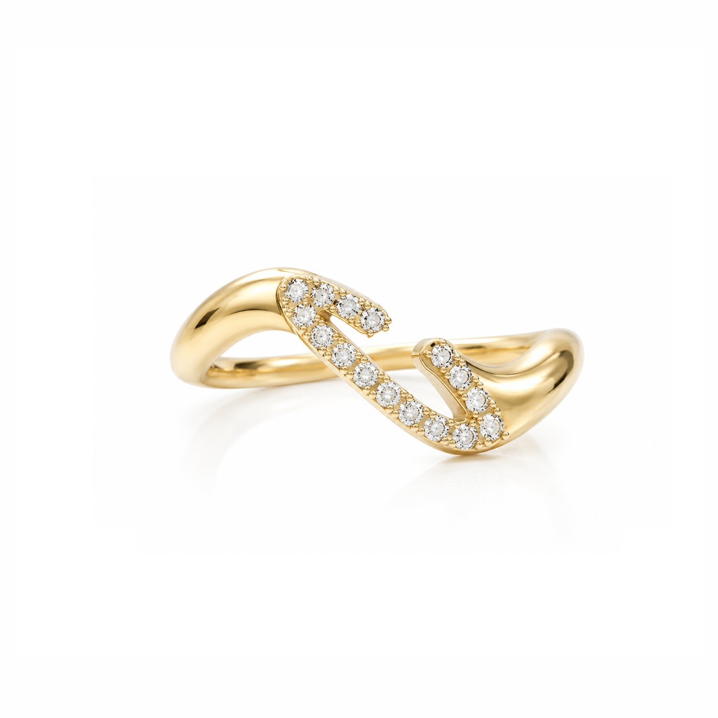Initial Wave ring Solid gold