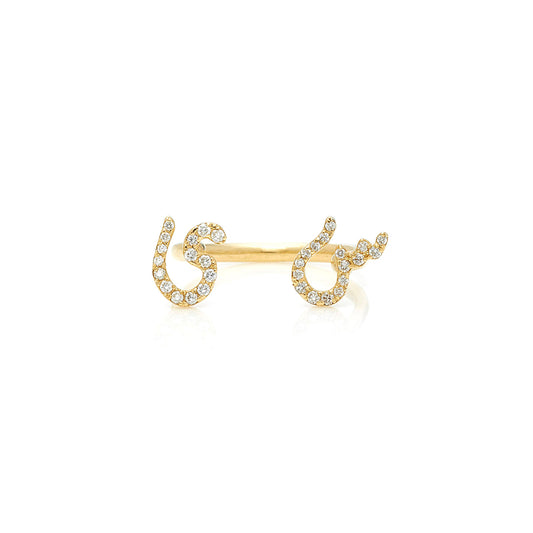 Tiny Treasures Perso-Arabic Double Initial Between Fingers Ring