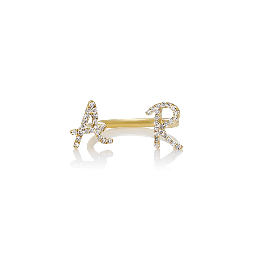 Tiny Teasures Roman Double Initial Between Fingers Ring