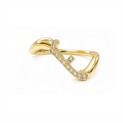 Initial Wave ring Solid gold