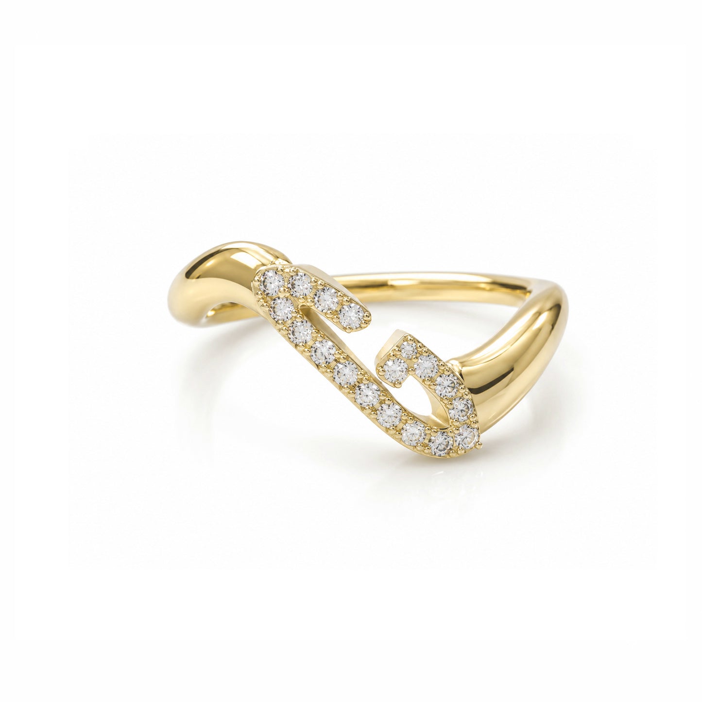 Initial Wave ring Solid gold