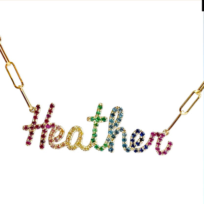 Rainbow Script Name Necklace