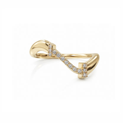 Initial Wave ring Solid gold