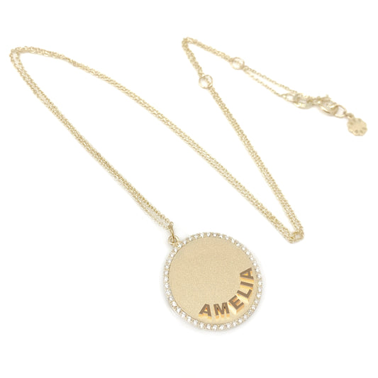 Treasure Disk Name Diamond Name Plate Necklace