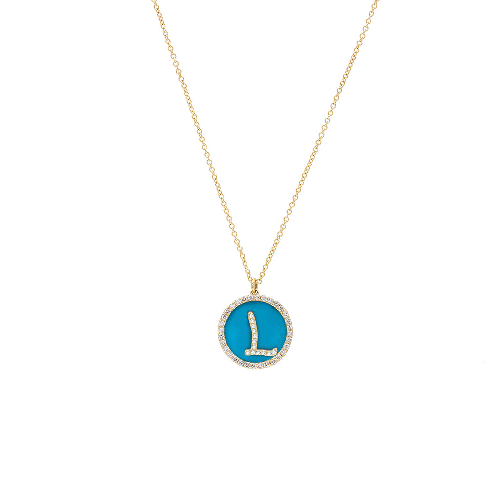 Treasure Disk Roman Initial Necklace With Gemstone