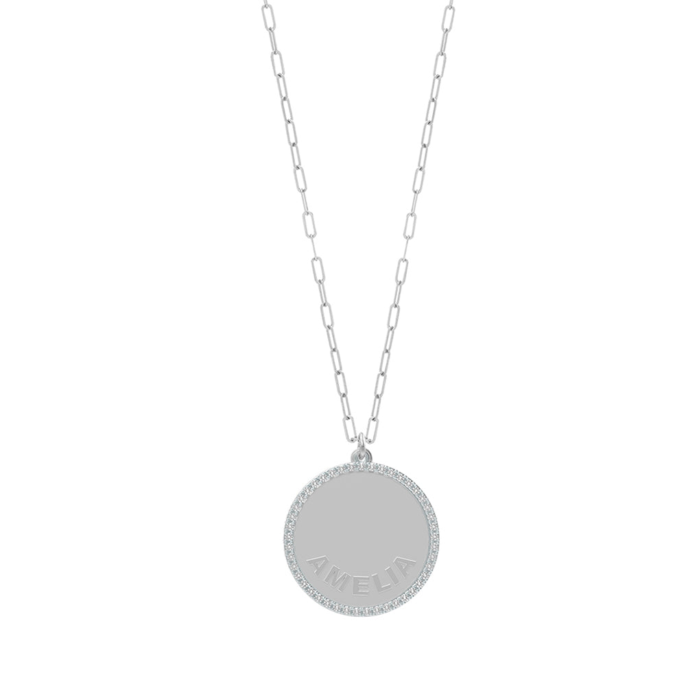 Treasure Disk Name Diamond Name Plate Necklace