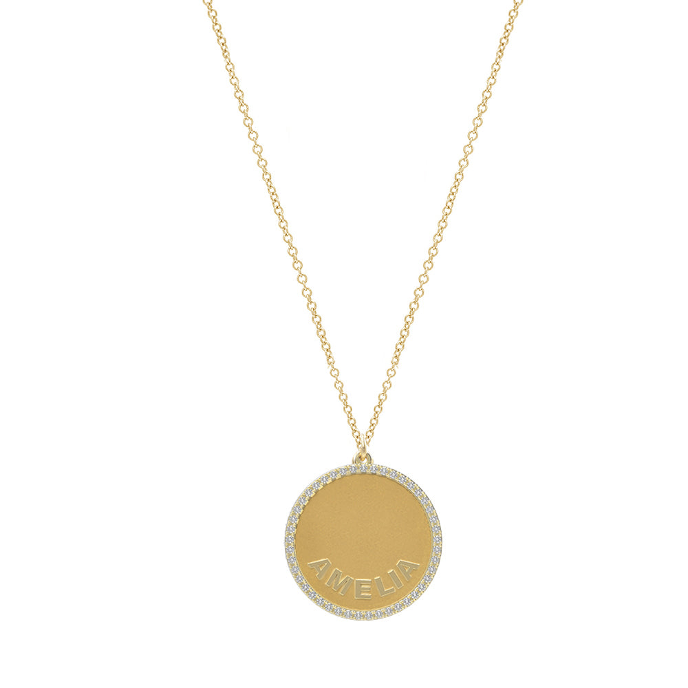 Treasure Disk Name Diamond Name Plate Necklace