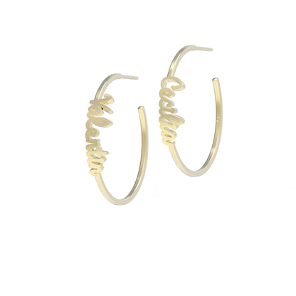 Medium gold name Hoops