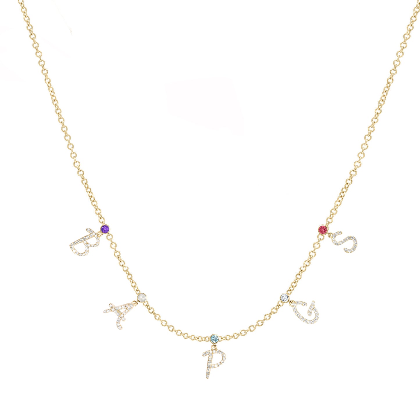 Multi Initial Birth Stone necklace