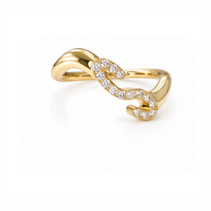 Initial Wave ring Solid gold