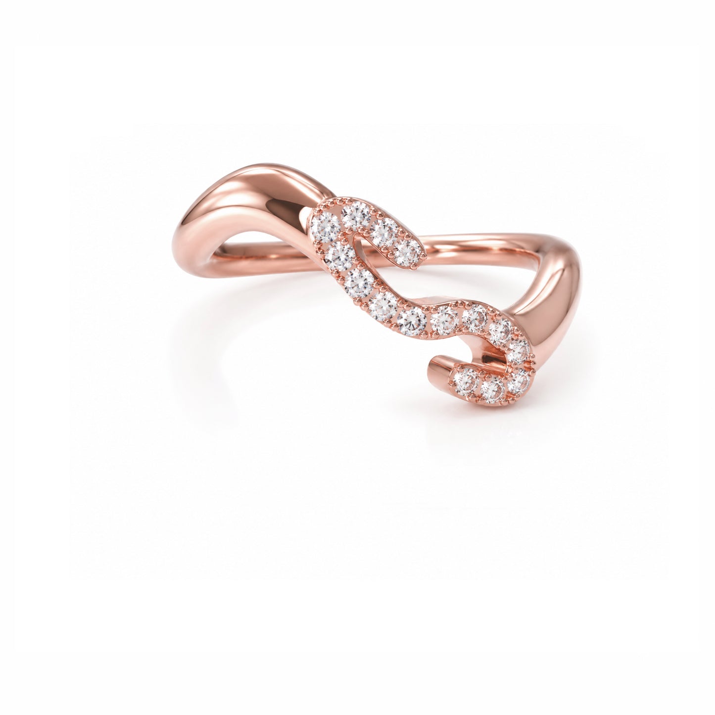 Initial Wave ring Solid gold